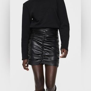 Zara black faux leather draped skirt